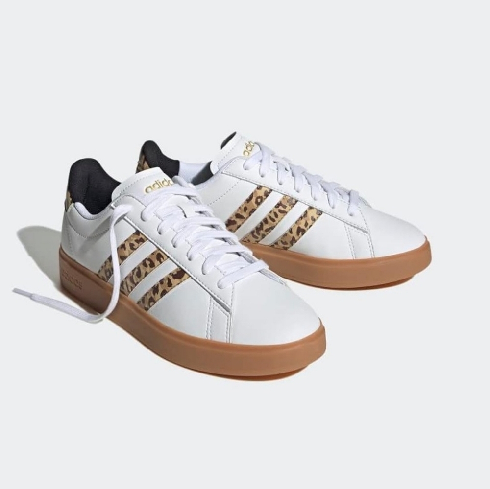 Adidas Women's White and Brown Sneakers- Leopard Print